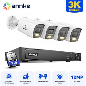 Kit de Vidéosurveillance Exterieure 8CH nvr 4×Caméras Intelligente Double Lumière Vision Nocturne, Audio 2 Voies,Détection Mouvement,Kit Caméra