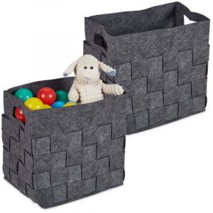 Panier de rangement gris en feutrine lot de 2
