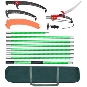 Mophorn Scie &agrave; &eacute;laguer t&eacute;lescopique, 2,15-8,09 m, scie sur perche manuelle avec lame en acier aff&ucirc;t&eacute;e, &eacute;quip&eacute;e de ciseaux et 8 perches en fibre de