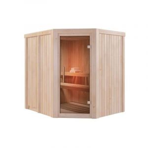 Sauna d'angle intérieur Karibu Lilja Naturel , 68 mm Épaisseur de paroi 196 x 170 cm