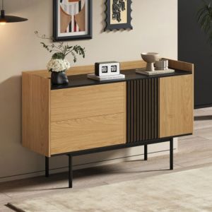Urban Meuble - Buffet effet bois noyer et noir avec 2 tiroirs 2 portes