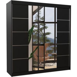 Les Tendances - Armoire chambre adulte 2 portes coulissantes bois noir et miroir Dalia 200cm