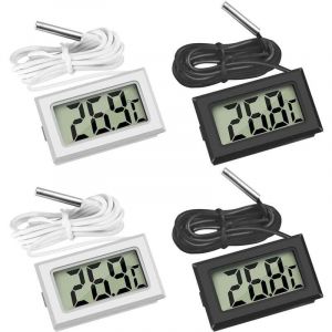 4 Pcs Thermom&egrave;tre R&eacute;frig&eacute;rateur ,Thermom&egrave;tre LCD Num&eacute;rique avec Sonde &Eacute;tanche pour R&eacute;frig&eacute;rateur Cong&eacute;lateur Aquarium (Lot de 2 Noir et 2 Blanc)