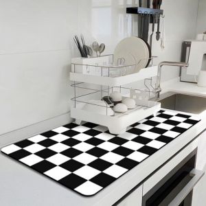 Tapis de s&eacute;chage pour vaisselle de cuisine, tapis &agrave; caf&eacute; &agrave; carreaux, tapis absorbant