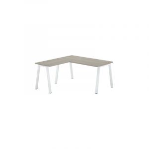 Bureau d'angle ch&ecirc;ne gris avec retour simple L 160 x P 160 pi&egrave;tement m&eacute;tal blanc - Arch - Maxiburo