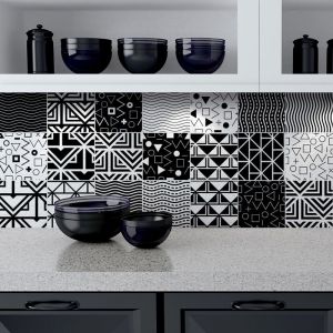 Sticker mural carrelage adh&eacute;sif cuisine salle de bain &ndash; 9 stickers carreaux de ciment ethnique Pragua 10x10cm &ndash; D&eacute;coration originale pour murs et