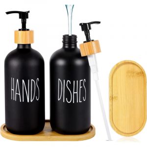 Ensemble de distributeur de savon noir mat, distributeur de savon en verre de 500 ml, distributeur de savon noir, distributeur de savon &agrave; vaisselle,