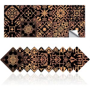 Ccykxa - 20,10x10cm) Autocollants Carrelage, Carrelage Adhesif Mural Stickers Rétro Or Noir pour Cuisine de Salle de Bain, Décoration Auto-adhésive