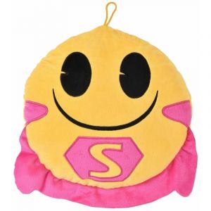 Coussin rond Emoji Super H&eacute;ro &agrave; cape rose