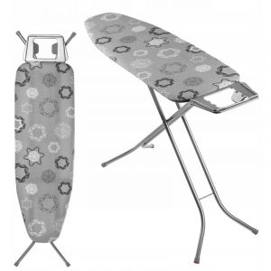 Kadax - Table à Repasser 120 x 38 cm, Planche Pliable avec Housse en Coton, Support de Fer Intégré, Pieds Antidérapants et Reglable Hauteur (Gris)