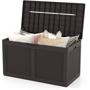 Costway - Coffre de Terrasse en Résine 380 l, Banc de Rangement Étanche d'Extérieur avec Couvercle Verrouillable et Roues pour Outils de Jardin,