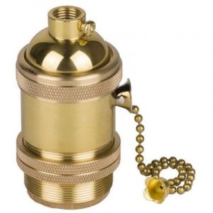 Douille E27 vintage avec pied et interrupteur &agrave; tirette en cuivre et laiton. Douille en cuivre pur, douille r&eacute;tro, pied de lampe, interrupteur &agrave;