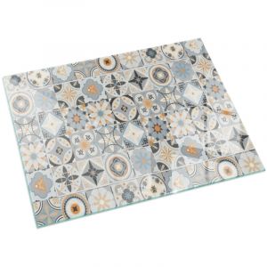 Plaque Rectangulaire en verre tremp&eacute; d&eacute;corative de protection de sol sous chemin&eacute;e Motifs mosa&iuml;ques sur carreaux 60x40 cm