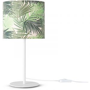 Lampe à Poser Bureau Applique Abat-Jour Tissu Chevet E14 Fleurs Jungle Déco Lampe de table - Blanc, Design 3 (Ø18 cm) - Paco Home