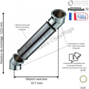 Poujoulat - Kit 2 coudes &agrave; 45 degr&eacute;s + 95 cm Inox-Galva Diam&egrave;tre 150