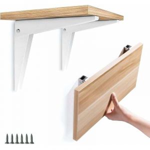 Support Mural Pliant 2 pièces, Équerre Étagère Supports d'étagère Équerre Repliable Rabattable en Métal Support Garage Console Pliante diy Rayonnage,