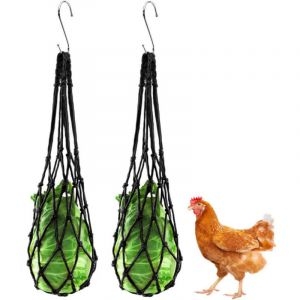 Poulet Sac de Maille d'alimentation L&eacute;gumes Brochette Porte Fruits Mangeoire Fruits L&eacute;gumes Poulet pour Canards Oiseaux Lapins Perroquet(2 sacs noirs)