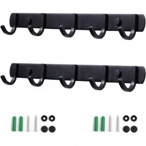 Porte Manteau Mural, Pat&egrave;res Porte Manteaux Design En Acier Inoxydable, Pat&egrave;res Salle De Bains Solide pour Chambre Bureau Noir (5 Hook, 2 Pi&egrave;ces)