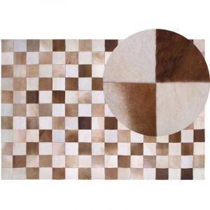 Beliani - Tapis Rectangulaire Beige et Marron en Cuir Patchwork Motif à Damier pour Intérieur Moderne 140 x 200 cm