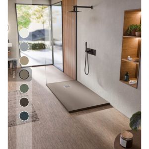 BELLOBATH - Receveur de douche en r&eacute;sine antid&eacute;rapante - Texture ardoise lisse - Avec la bonde et la grille comprises - Moka - 75 X 160 cm