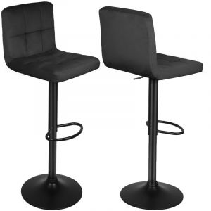 2pcs Tabouret de Bar en velours et m&eacute;tal. Chaise de comptoir r&eacute;glable en Hauteur et Rotatif. noir Tabouret de Bar avec dossier