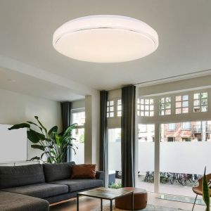 Globo - Plafonnier Plafonnier chambre lampe salle &agrave; manger, effet &eacute;toile fonction m&eacute;moire cct, anneau en m&eacute;tal chrom&eacute; opale, 1x led 32W 3000Lm blanc