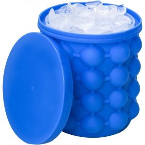 Moule &agrave; gla&ccedil;ons, bac &agrave; gla&ccedil;ons, grand seau &agrave; glace en silicone, machine &agrave; gla&ccedil;ons 2 en 1, rond, portable (bleu fonc&eacute;)