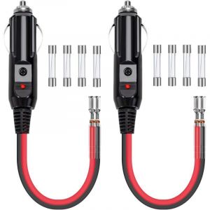 Prise Allume Cigare 12V/24V Adaptateur Allume Cigare M&acirc;le 10cm 16AWG Rallonge Allume-Cigare avec Indicateur LED Rouge et Fusible 10A/15A Rechange