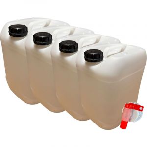 Negomix - Lot de 4x Bidon Jerrican Plastique 20 Litres + 1 Robinet Verseur