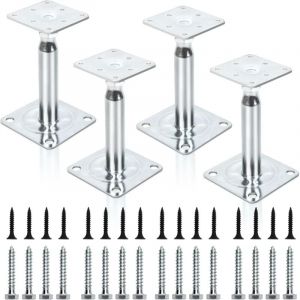 Lot de 4 supports de poteau d'ancrage - Hauteur r&eacute;glable de 100 &agrave; 150 mm - Pied de support en acier galvanis&eacute; - Pour cl&ocirc;tures, abris, abris de