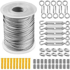 ZVD - Cable Inox Kit, Cable Acier Gain&eacute; 2mm + Piton &agrave; Visser + Tendeur Cable Inox Serre + Vis, Cable Acier Pvc Plastifi&eacute; Suspension Corde a Linge