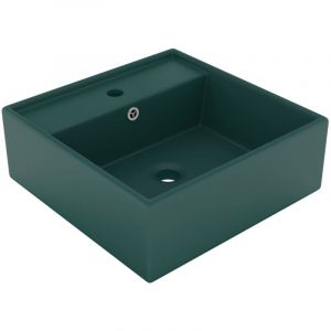 Design In - Vasque &agrave; poser Lavabo,Bac &agrave; laver,&Eacute;vier carr&eacute; &agrave; trop-plein Vert fonc&eacute; mat 41x41 cm C&eacute;ramique CFW46410