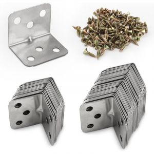 Lot de 50 Raccords d'Angle en Acier Inoxydable - &Eacute;querre de Meuble &agrave; 90&deg; - Fixation M&eacute;tallique en L &agrave; Visser pour &Eacute;tag&egrave;re en Bois - 36