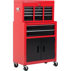 Armoire &agrave; outils HOMCOM avec coffre &agrave; outils, sur roulettes, 6 tiroirs, en m&eacute;tal, rouge
