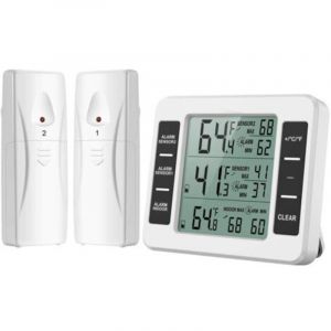 Thermom&egrave;tre de Frigo Congelateur, Thermom&egrave;tre de R&eacute;frig&eacute;rateur Sans Fil avec 2 Capteurs, Alarme Sonore, Min/Max pour Maison Cuisine Restaurant Trimec