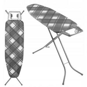 Kadax - Table à Repasser 120 x 38 cm, Planche Pliable avec Housse en Coton, Support de Fer Intégré, Pieds Antidérapants et Reglable Hauteur (Carreaux)