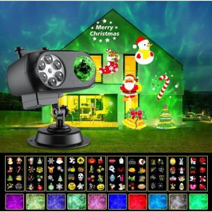 Projecteur LED d'ext&eacute;rieur 2 en 1 - 10 Diapositives - Lampe Projecteur avec T&eacute;l&eacute;commande IP67 &Eacute;tanche D&eacute;coration No&euml;l Halloween