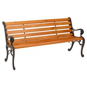 [JAMAIS UTILIS&Eacute;] Banc de jardin HHG-444, banc 3 places en bois et fonte, 164 cm, teck