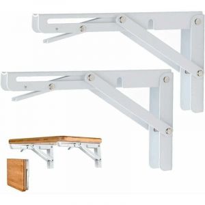 Console pour &eacute;tag&egrave;re Lot de 2 Equerre Etagere 300mm, Support Console Pliable, Acier Inoxydable Equerre Rabattable Murale, 60KG/132lbs Porteur Blanc