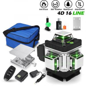 Niveau Laser 4D 360 ° 16 lignes automatique croix rotatifs télécommande niveau + base rotative + alimentation + mallette de transport + support mural