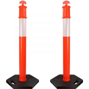 Kit 2x Poteau de balisage pu Orange / Blanc 110cm 110 x 42 x 42 cm Poids 7kg Poteau de signalisation avec socle Prévention danger Borne amovible