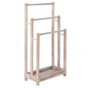 Porte-serviettes sur pied en bois avec 3 barres et &eacute;tag&egrave;re