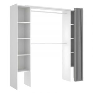 Mobimarket - Dressing extensible dorian avec rideau - L110/180 cm - Coloris : Blanc et gris