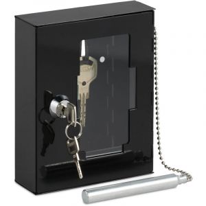 2 x coffrets de cl&eacute;s d'urgence, marteau et cl&eacute;s, verrouillables, bo&icirc;te en m&eacute;tal, vitre, coffre de secours, noir
