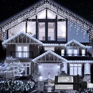 Guirlande lumineuse stalactite pour l'extérieur, 280 perles LED, 10 mètres de long, 8 motifs, avec 40 pendentifs guirlande lumineuse LED d'intérieur