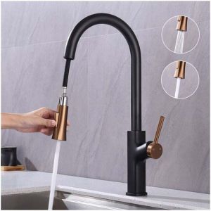 Robinet de Cuisine avec Douchette Extractible Mitigeur Cuisine Bec Rotatif Mitigeur d'&Eacute;vier avec 2 Jets Robinet d'&eacute;vier pour Cuisine en Acier Inox