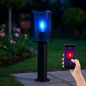 Smart RGB LED Lampadaire Jardin dimmable Lampadaire ext&eacute;rieur noir Lampe d'all&eacute;e, verre inox, 8,5W 806lm blanc chaud - blanc froid, DxH 14,3x45 cm
