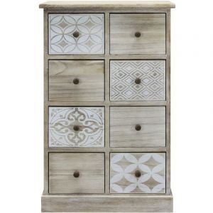 Mobili Rebecca - Rebecca Mobili Commode Chiffonier 8 Tiroirs Bois Beige Blanc Entr&eacute;e 80,5x53,5x25