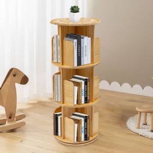 &Eacute;tag&egrave;re pivotante &agrave; 360&deg;, biblioth&egrave;que sur pied &agrave; 3 &eacute;tag&egrave;res, &eacute;tag&egrave;res et rayonnages de rangement pour bureau, salon, salle d'&eacute;tude, biblioth&egrave;que en