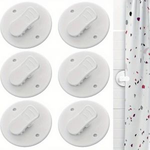 Lot de 6 pinces pour rideau de douche, clips adh&eacute;sifs anti-&eacute;claboussures pour rideau de douche, fixation pour rideaux de douche et autres rideaux...